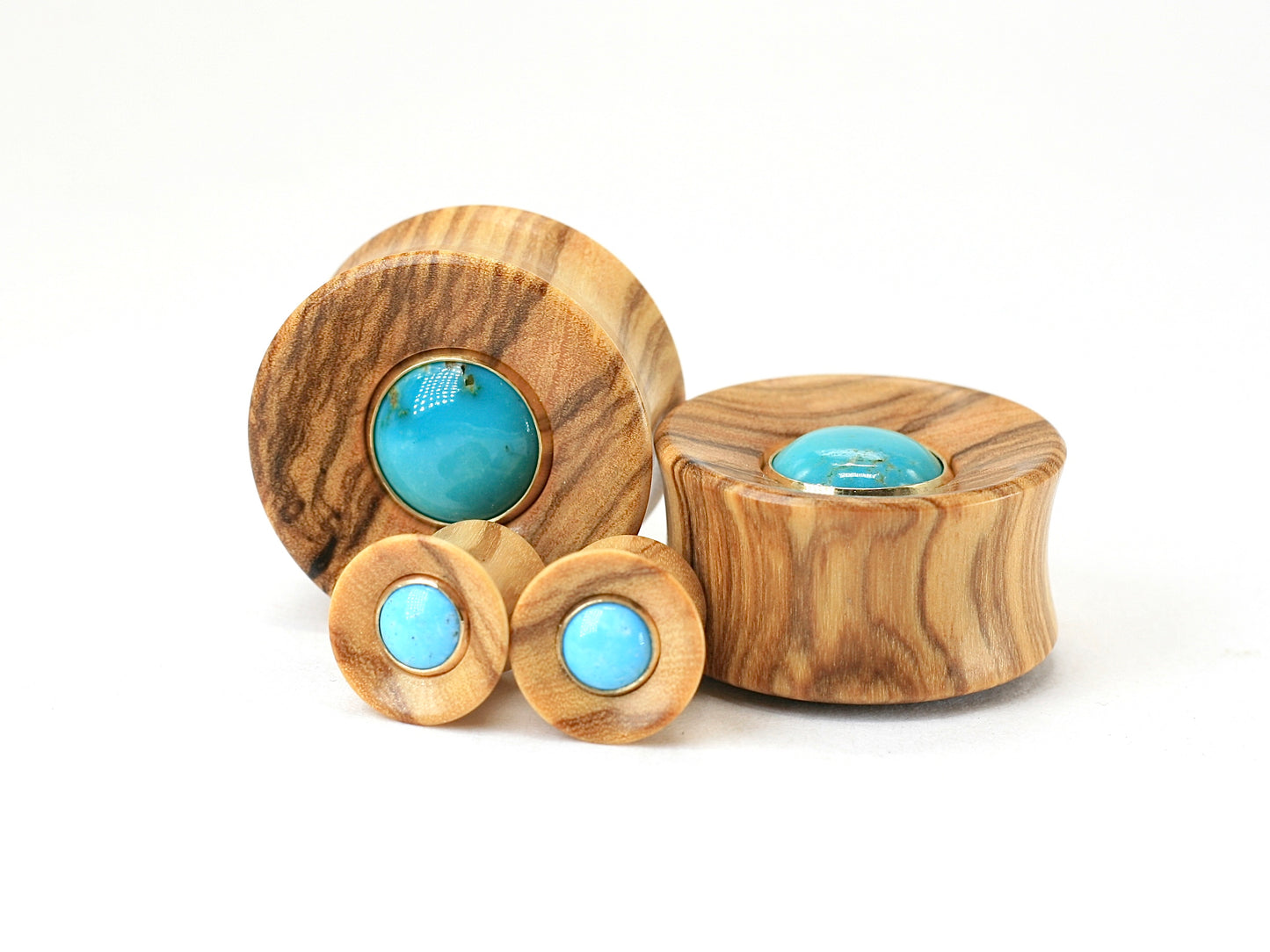 Olivewood + turquoise inlay plugs